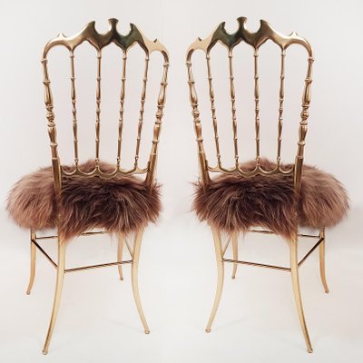 Italian Brass and Iceland Wool Chairs from Chiavari, 1960s, Set of 2-VDW-711808