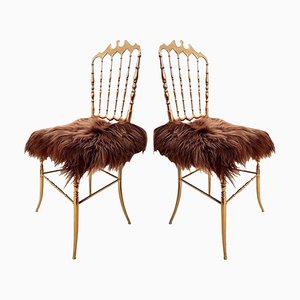 Italian Brass and Iceland Wool Chairs from Chiavari, 1960s, Set of 2-VDW-711808