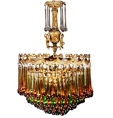 Italian Brass and Multicolored Teardrop Chandelier, 1930s-MBH-1032106