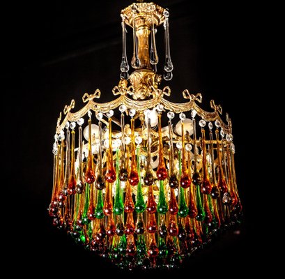 Italian Brass and Multicolored Teardrop Chandelier, 1930s-MBH-1032106