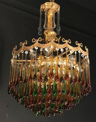 Italian Brass and Multicolored Teardrop Chandelier, 1930s-MBH-1031638