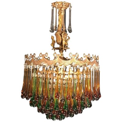 Italian Brass and Multicolored Teardrop Chandelier, 1930s-MBH-1032106