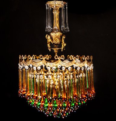 Italian Brass and Multicolored Teardrop Chandelier, 1930s-MBH-1032106