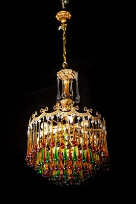 Italian Brass and Multicolored Teardrop Chandelier, 1930s-MBH-1032106