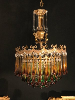 Italian Brass and Multicolored Teardrop Chandelier, 1930s-MBH-1032106