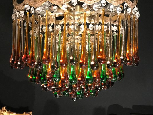 Italian Brass and Multicolored Teardrop Chandelier, 1930s-MBH-1032106