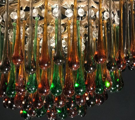 Italian Brass and Multicolored Teardrop Chandelier, 1930s-MBH-1032106