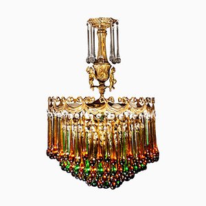 Italian Brass and Multicolored Teardrop Chandelier, 1930s-MBH-1031638