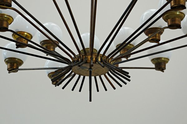 Italian Brass and Opaline Chandelier-FGA-923506