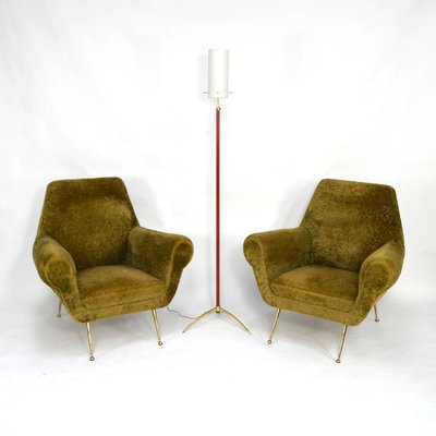 Italian Brass and Opaline Glass Floor Lamp, 1950s-TE-590045