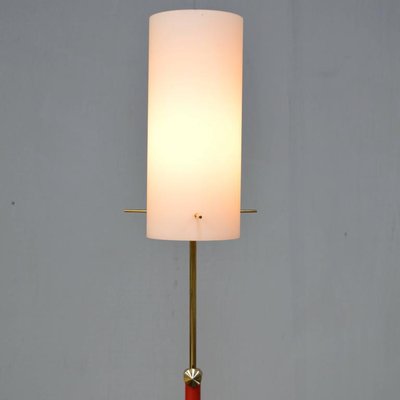 Italian Brass and Opaline Glass Floor Lamp, 1950s-TE-590045