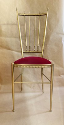 Italian Brass and Red Velvet Side Chair, 1960s-PBW-1812557