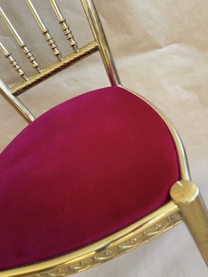 Italian Brass and Red Velvet Side Chair, 1960s-PBW-1812557