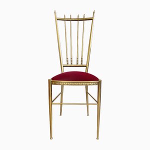 Italian Brass and Red Velvet Side Chair, 1960s-PBW-1812557