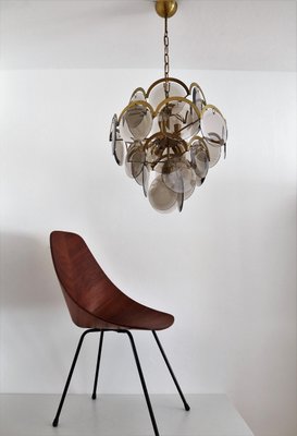 Italian Brass and Smoked Glass Chandelier by Vistosi, 1960s-VNE-1064259