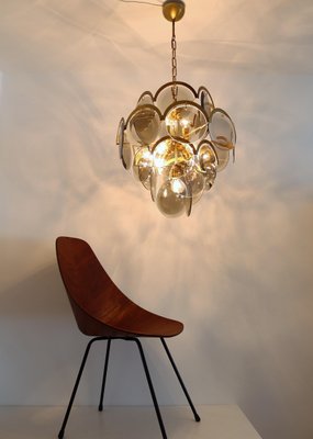 Italian Brass and Smoked Glass Chandelier by Vistosi, 1960s-VNE-1064259