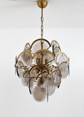 Italian Brass and Smoked Glass Chandelier by Vistosi, 1960s-VNE-1064259