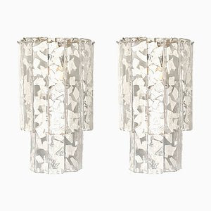 Italian Brass and White Murano Glass Terrazzo Wall Lamps, 1970s, Set of 2-TPE-1273701