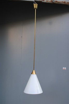 Italian Brass and White Opaline Glass Ceiling Lamp from Stilnovo, 1950s-EH-732048