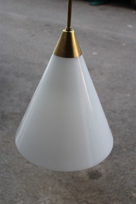 Italian Brass and White Opaline Glass Ceiling Lamp from Stilnovo, 1950s-EH-732048