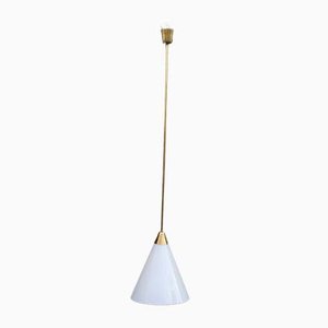 Italian Brass and White Opaline Glass Ceiling Lamp from Stilnovo, 1950s-EH-732048