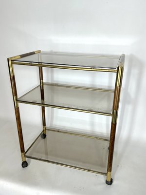 Italian Brass and Wood 3-Shelf Trolley or Bar Cart by Tommaso Barbi, 1970s-OT-1309448