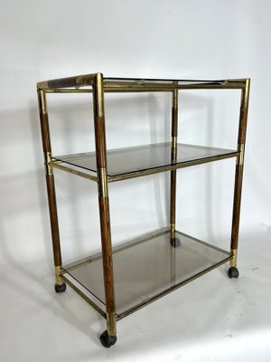 Italian Brass and Wood 3-Shelf Trolley or Bar Cart by Tommaso Barbi, 1970s-OT-1309448