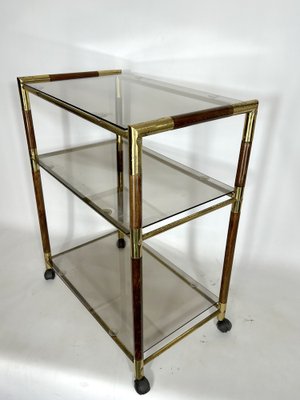 Italian Brass and Wood 3-Shelf Trolley or Bar Cart by Tommaso Barbi, 1970s-OT-1309448