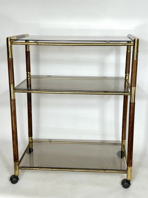 Italian Brass and Wood 3-Shelf Trolley or Bar Cart by Tommaso Barbi, 1970s-OT-1309448