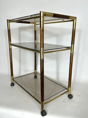 Italian Brass and Wood 3-Shelf Trolley or Bar Cart by Tommaso Barbi, 1970s-OT-1309448