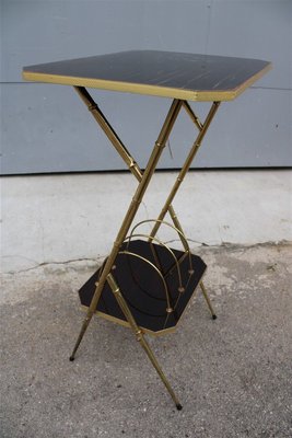 Italian Brass and Wood Magazine Rack, 1950s-EH-807359