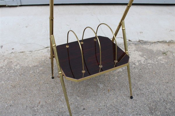 Italian Brass and Wood Magazine Rack, 1950s-EH-807359