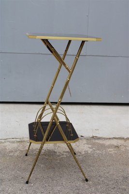 Italian Brass and Wood Magazine Rack, 1950s-EH-807359