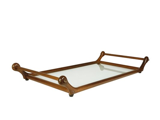 Italian Brass and Wood Serving Tray, 1960s-RD-2033637