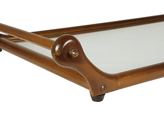 Italian Brass and Wood Serving Tray, 1960s-RD-2033637