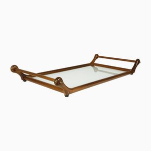 Italian Brass and Wood Serving Tray, 1960s-RD-2033637