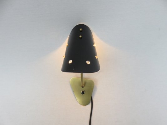 Italian Brass, Black Lacquered Aluminum and Glass Bead Sconces, 1950s, Set of 2-EY-681693