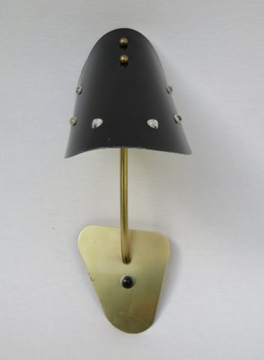 Italian Brass, Black Lacquered Aluminum and Glass Bead Sconces, 1950s, Set of 2-EY-681693