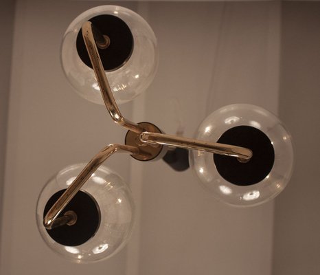 Italian Brass Ceiling Lamp in the Manner of Stilnovo, 1950s-KT-829628