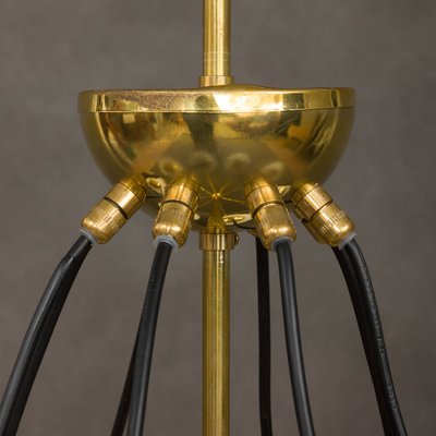 Italian Brass Chandelier with 8 Opaline Glass Globes in the Style of Gino Sarfatti-UE-1145851