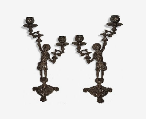 Italian Brass Cherub Candelabras, Set of 2-HIT-957178