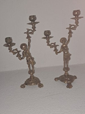 Italian Brass Cherub Candelabras, Set of 2-HIT-957178