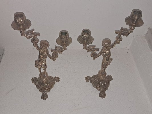 Italian Brass Cherub Candelabras, Set of 2-HIT-957178