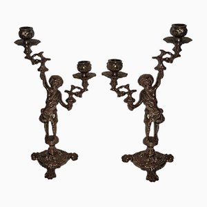 Italian Brass Cherub Candelabras, Set of 2-HIT-957178