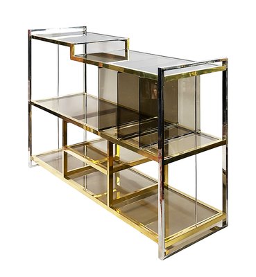 Italian Brass, Chrome, Glass Console Table by Serantoni&arcangeli, 1970s-ZVH-2017193