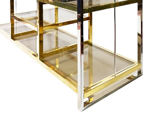 Italian Brass, Chrome, Glass Console Table by Serantoni&arcangeli, 1970s-ZVH-2017193