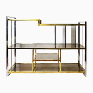 Italian Brass, Chrome, Glass Console Table by Serantoni&arcangeli, 1970s-ZVH-2017193