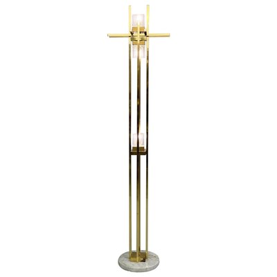 Italian Brass, Chrome & Glass Floor Lamp-FGA-922570