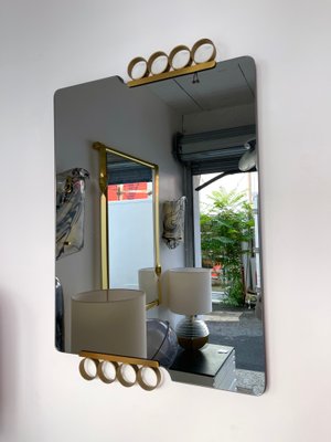 Italian Brass Disc Smoke Gray Tinted Glass Mirror attributed to Modernindustria, 1970s, Set of 2-FUE-1398907