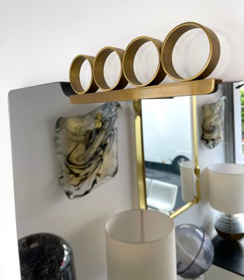 Italian Brass Disc Smoke Gray Tinted Glass Mirror attributed to Modernindustria, 1970s, Set of 2-FUE-1398907